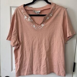 Sag Harbor Peach Floral Embroidered Tee